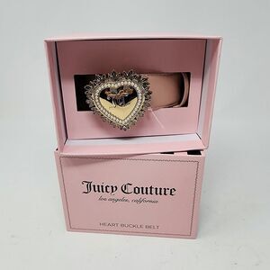 Juicy Couture Women's Gold Pearl Heart Faux Leather Pink Buckle Belt‎ S/M New